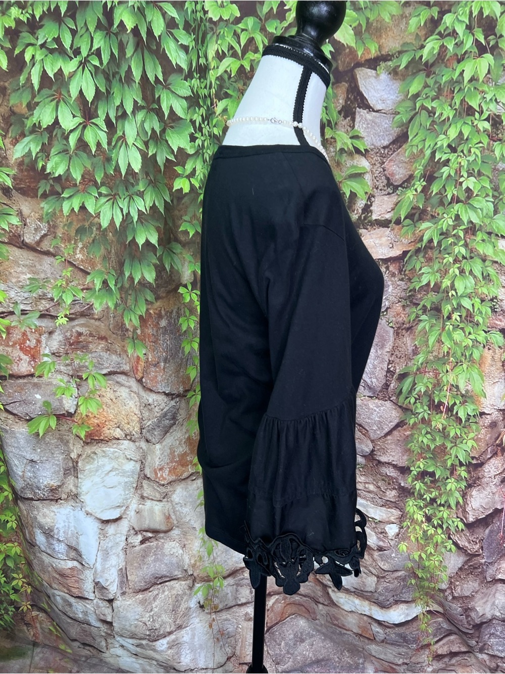 SEE BY CHLOE Black Jersey Knit Luxury Minimalist Bell Sleeve Crewneck, S - Picture 10 of 13